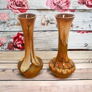 Dryden Pottery High Glaze Brown Art Deco Set Of 2 Bud Vases